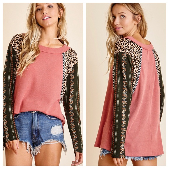 COPY - 35 Aztec Mixed Print Contrast boho chic sleeve top - Picture 3 of 4
